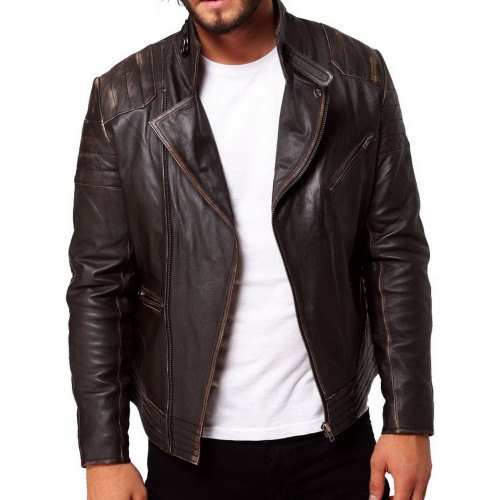 Men's Rugged Dark Brown Biker Leather Jacket on Luulla