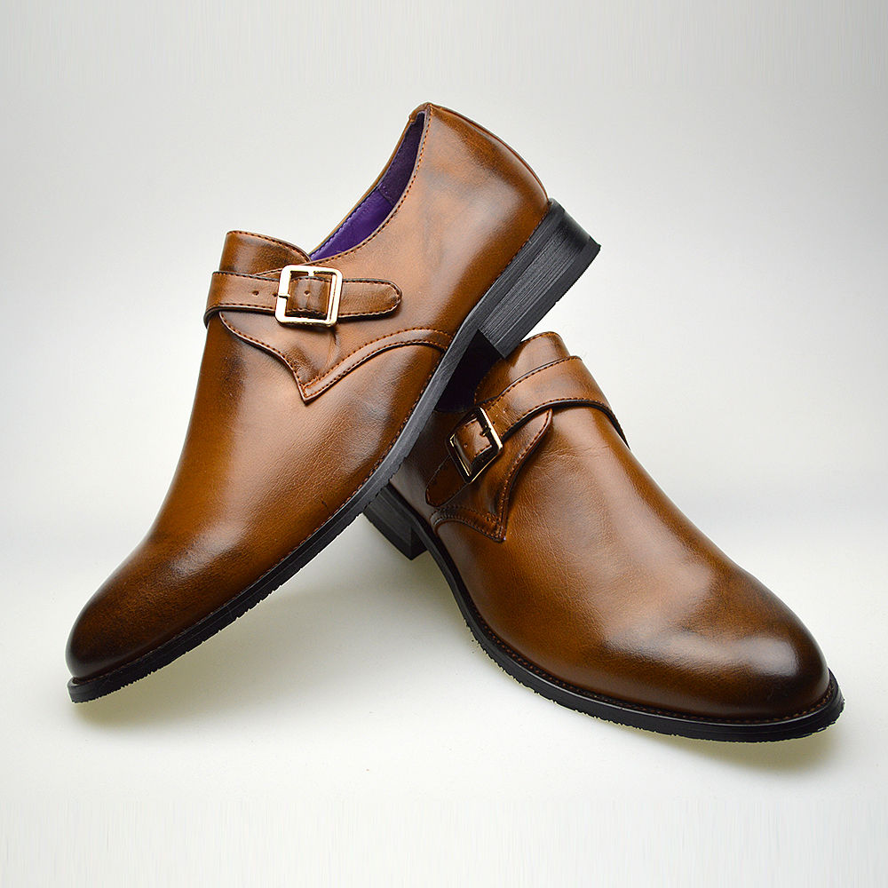 Customized Handmade Tan Color Monk Leather Men's Dress Shoes With
