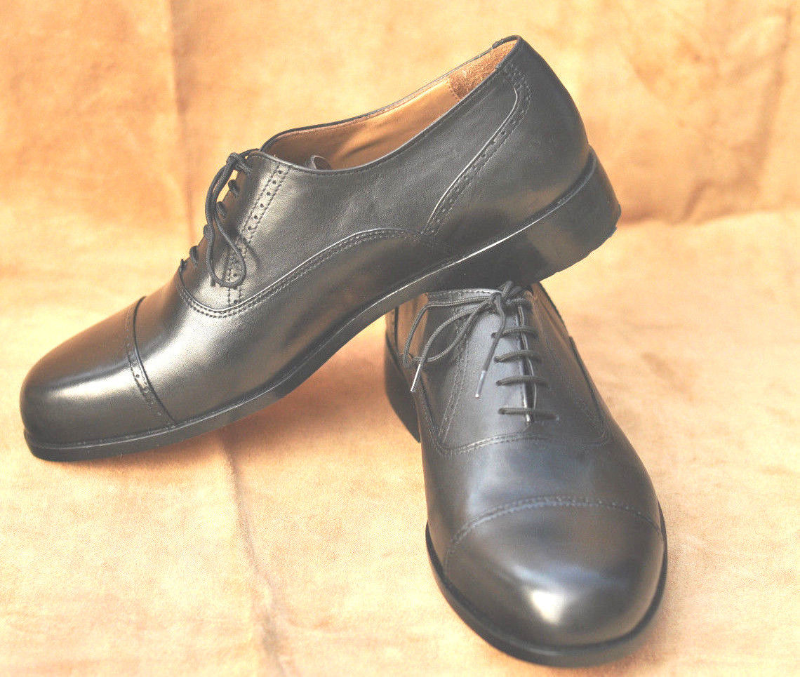 Handmade Mens Derby Brown Color Leather Sole Dress Shoes With Broad Toe