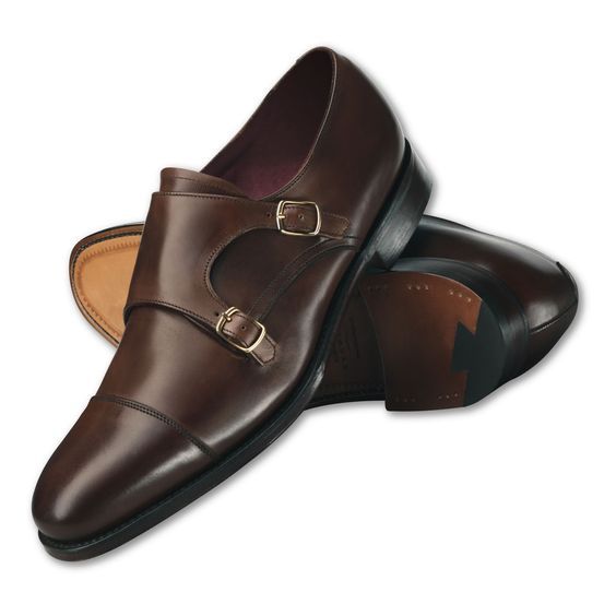 Customized Handmade Chocolate Brown Monk Leather Men's Dress Shoes Cap